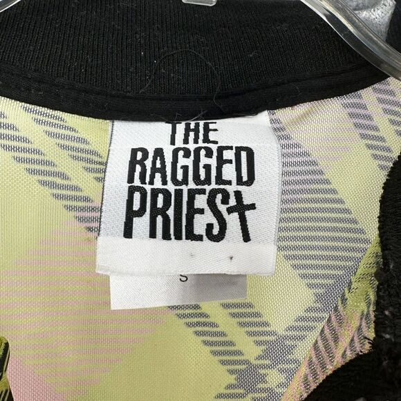 Ragged Priest Top Mesh Tunic Yellow Plaid Size S Long Sleeve Collared 1/4 Zip - Picture 7 of 9
